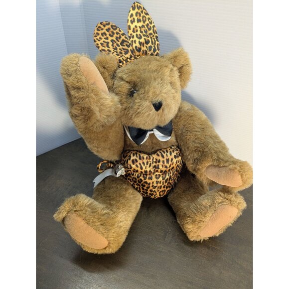 Vermont Teddy Bear Playboy Bunny Style 15" Stuffed Plush Animal Leopard Print - Picture 2 of 13